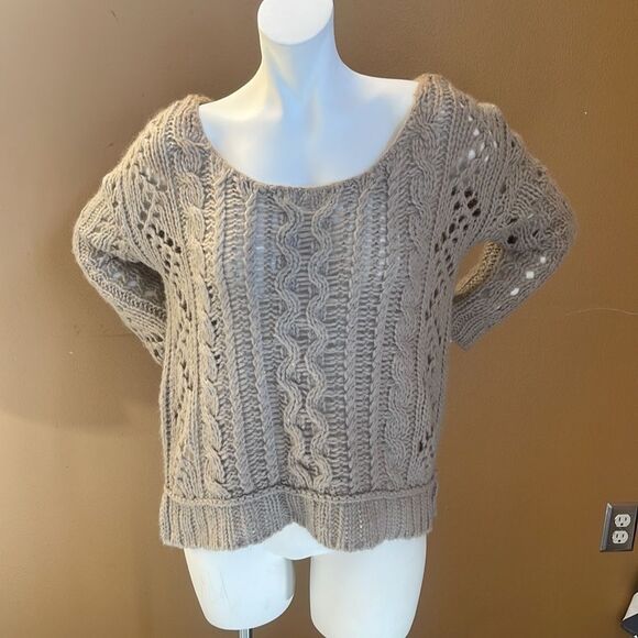 FREE PEOPLE Sweater MED Womens Open Stitch Chunky Knit Scoop Neck Wool Blend - Picture 2 of 9